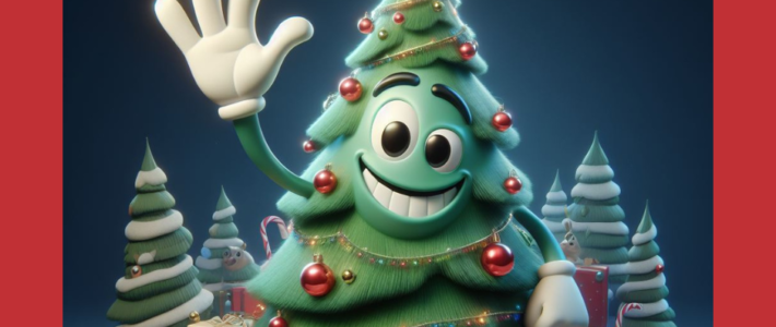 Nell'imagine stile disney si vede un albero di natale addobbato circondato da tantissimi pacchetti regalo